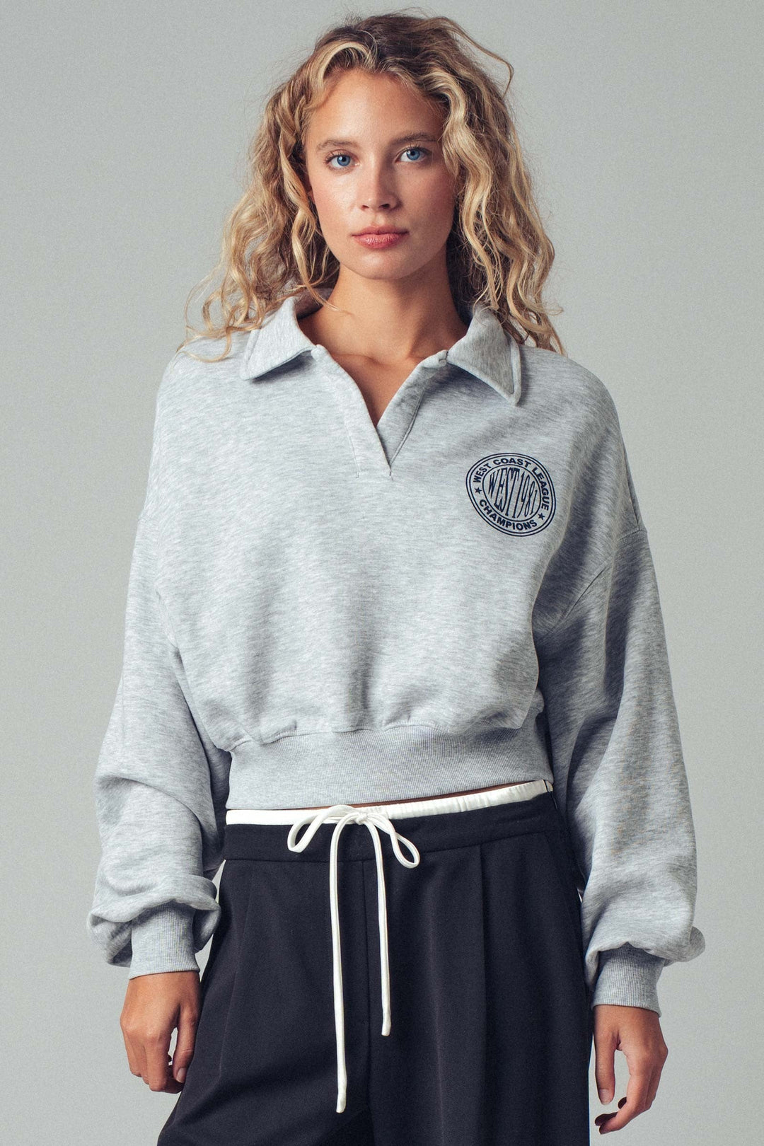 Collared Graphic Cropped Sweatshirt, additional view