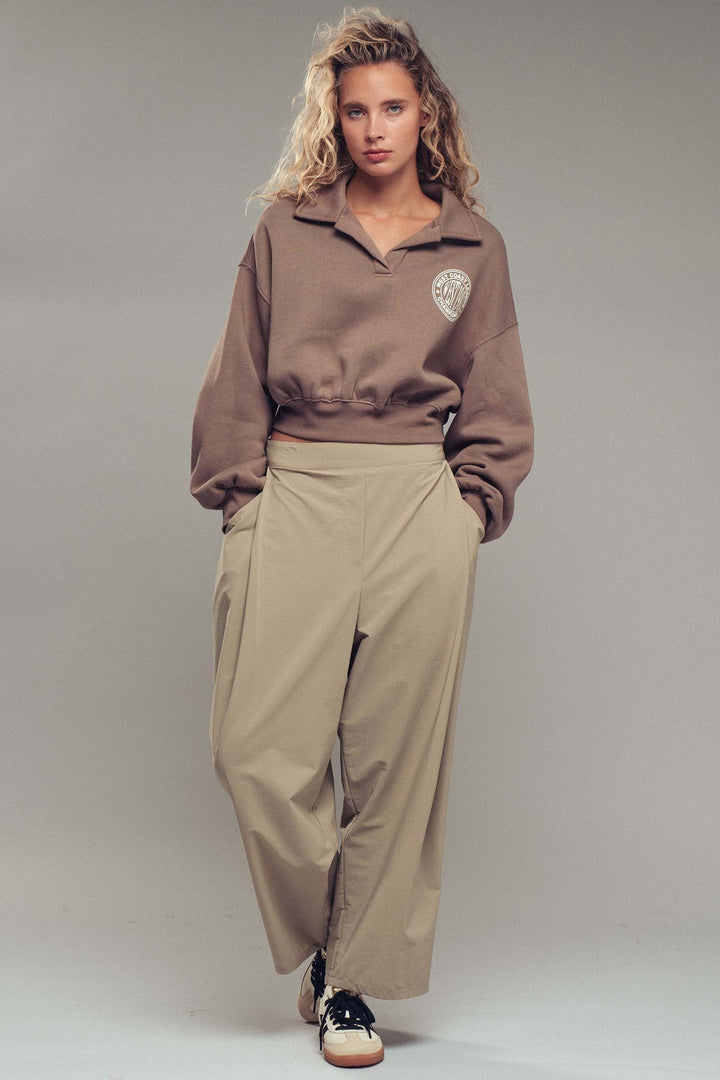 Collared Graphic Cropped Sweatshirt, additional view