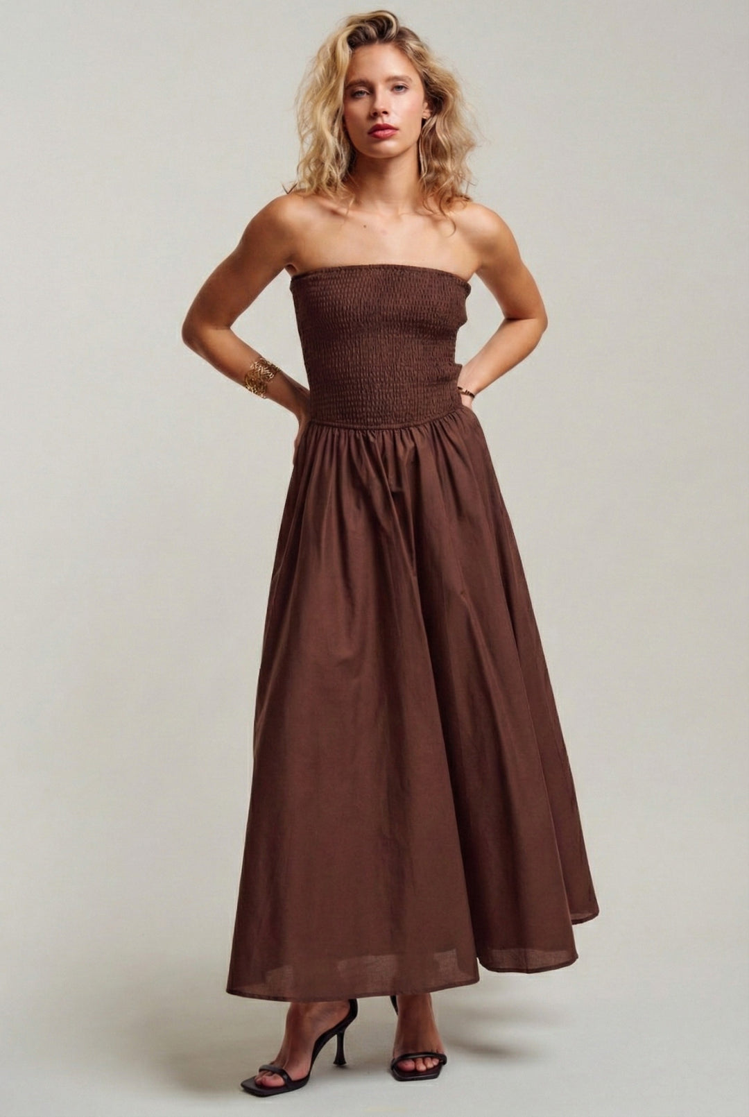 chic smocked maxi - brown
