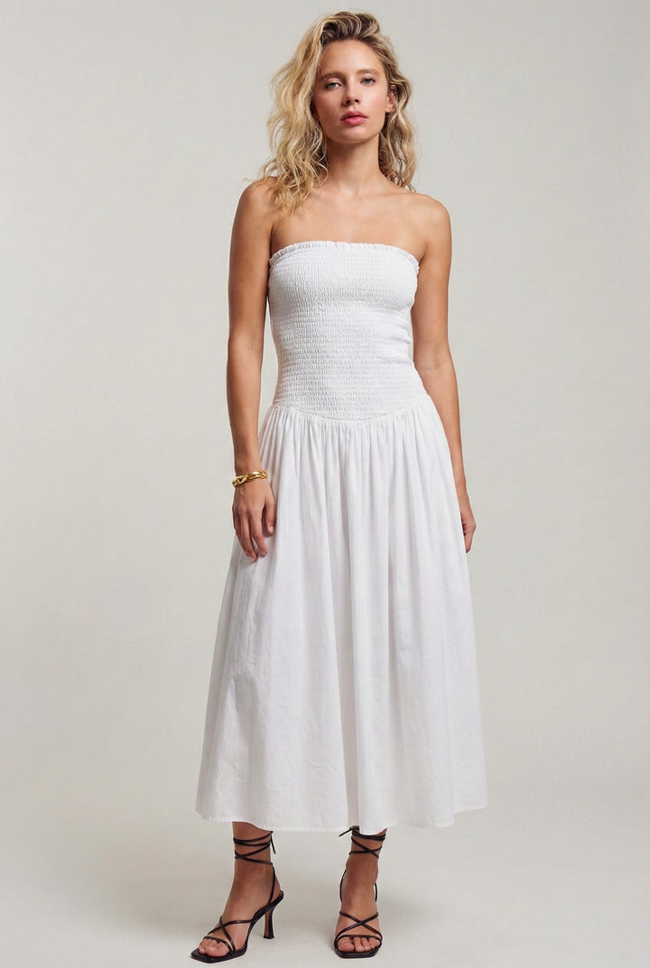 chic smocked maxi - white