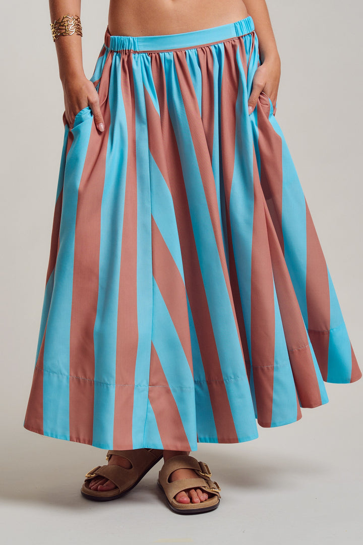 stripe full midi skirt - blue brown (additional view)