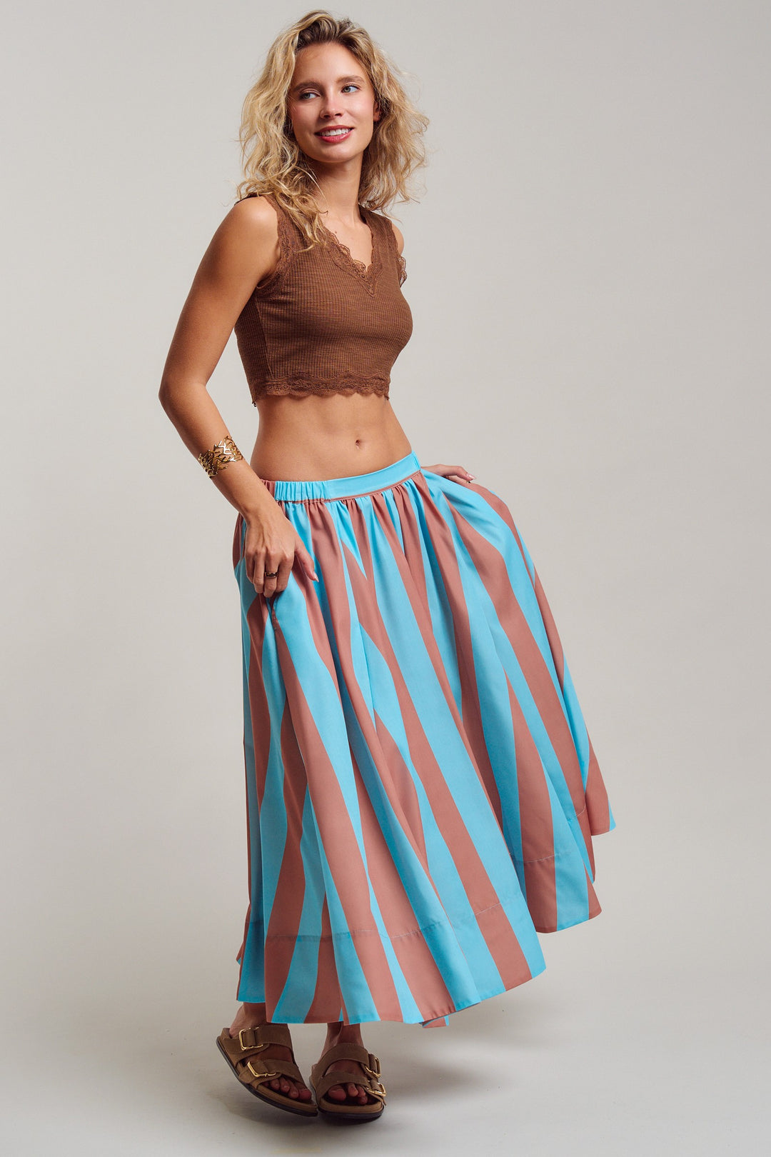 stripe full midi skirt - blue brown (additional view)