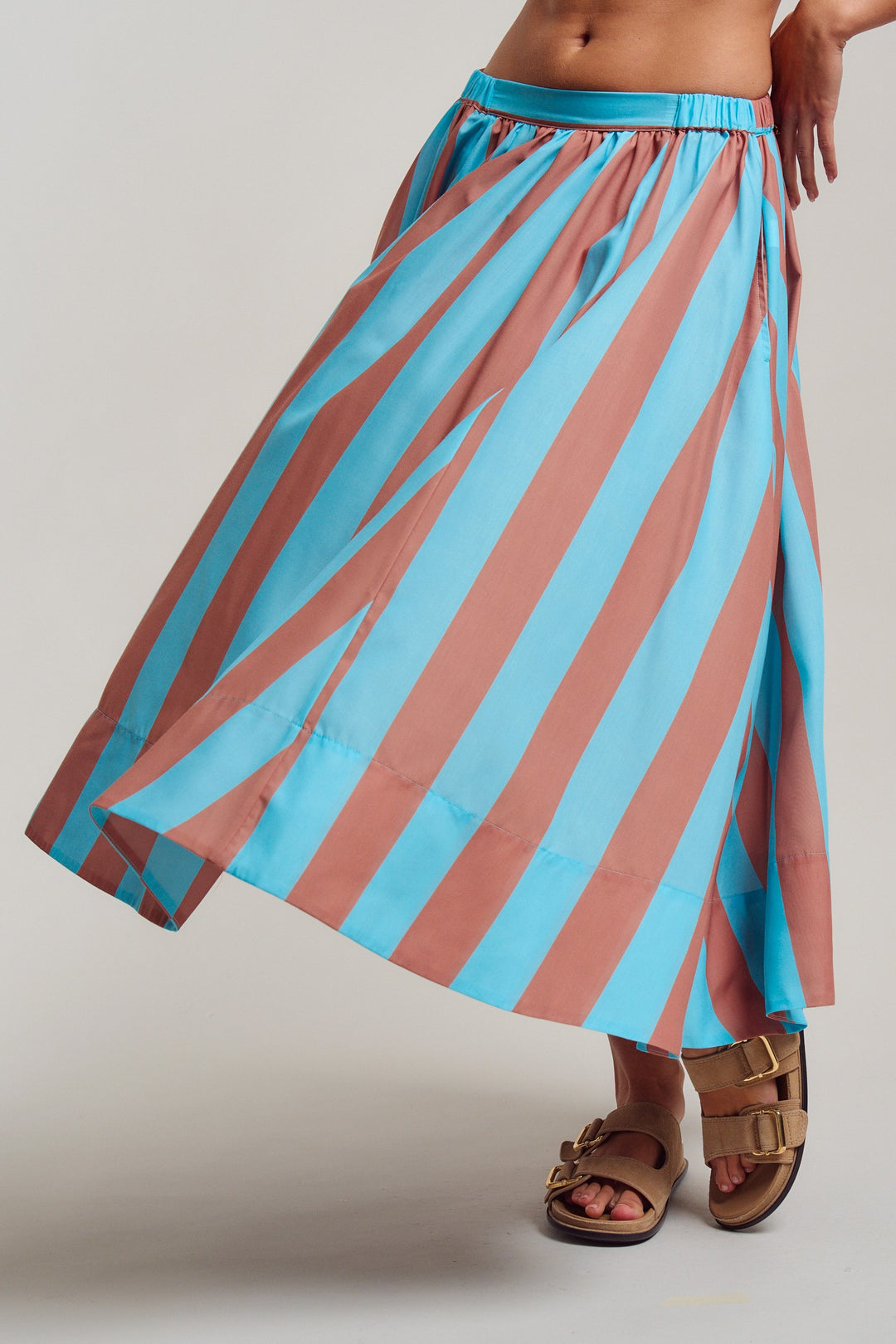 stripe full midi skirt - blue brown (additional view)