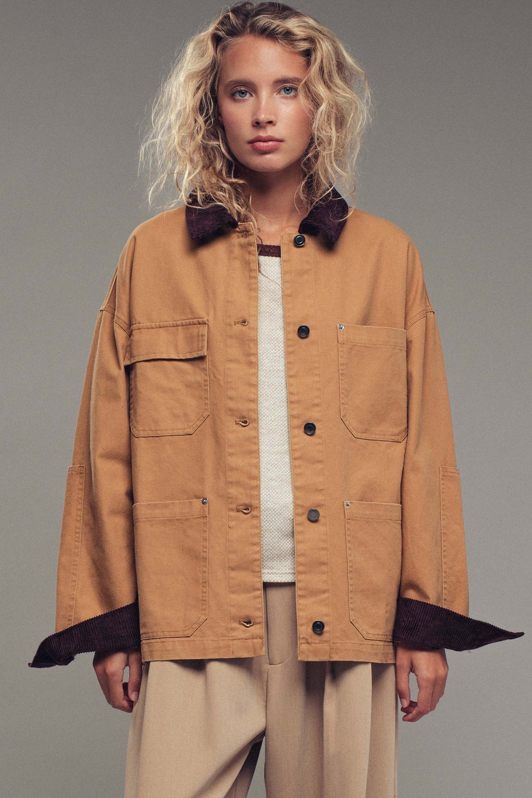 oversized utility barn jacket - camel