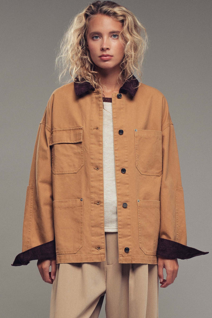 oversized utility barn jacket - camel