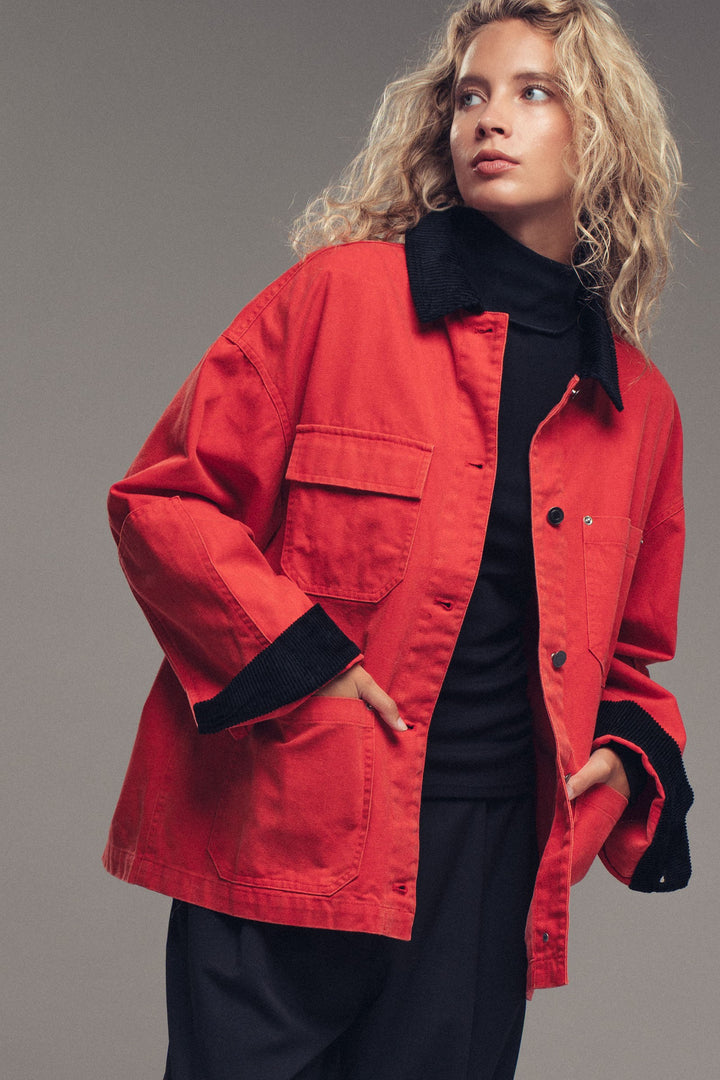 oversized utility barn jacket - red