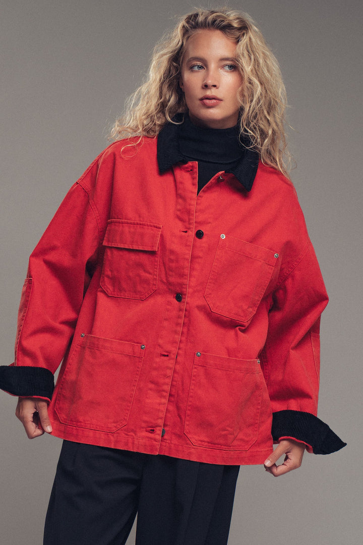 oversized utility barn jacket - red (additional view)