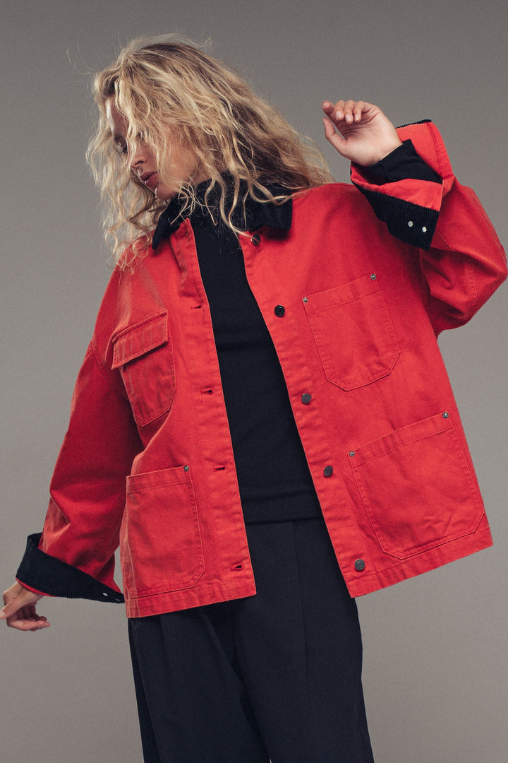oversized utility barn jacket - red (additional view)