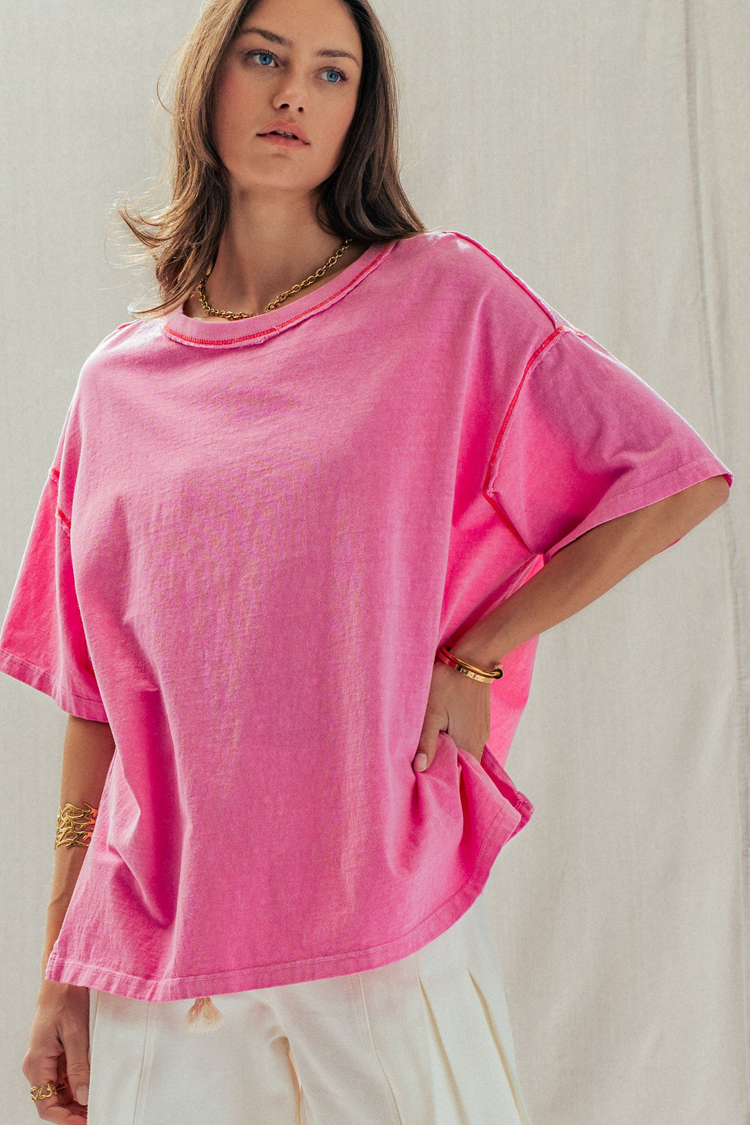 mineral washed classic oversized tee - pink (additional view)