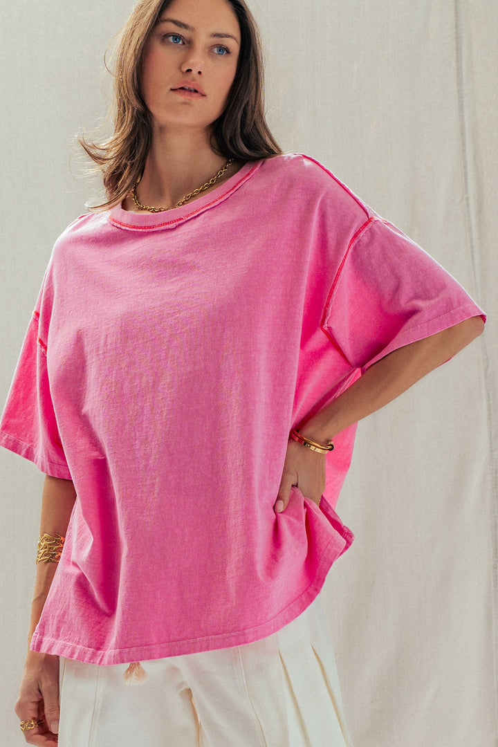 mineral washed classic oversized tee - pink (additional view)