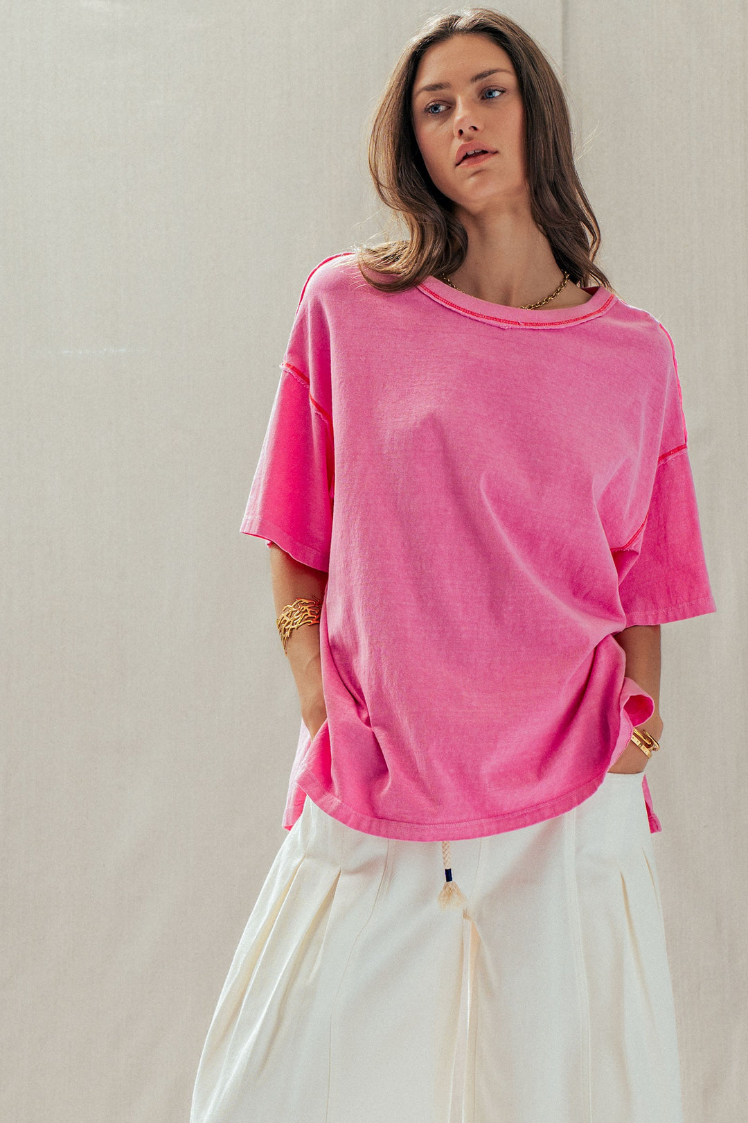 mineral washed classic oversized tee - pink (additional view)