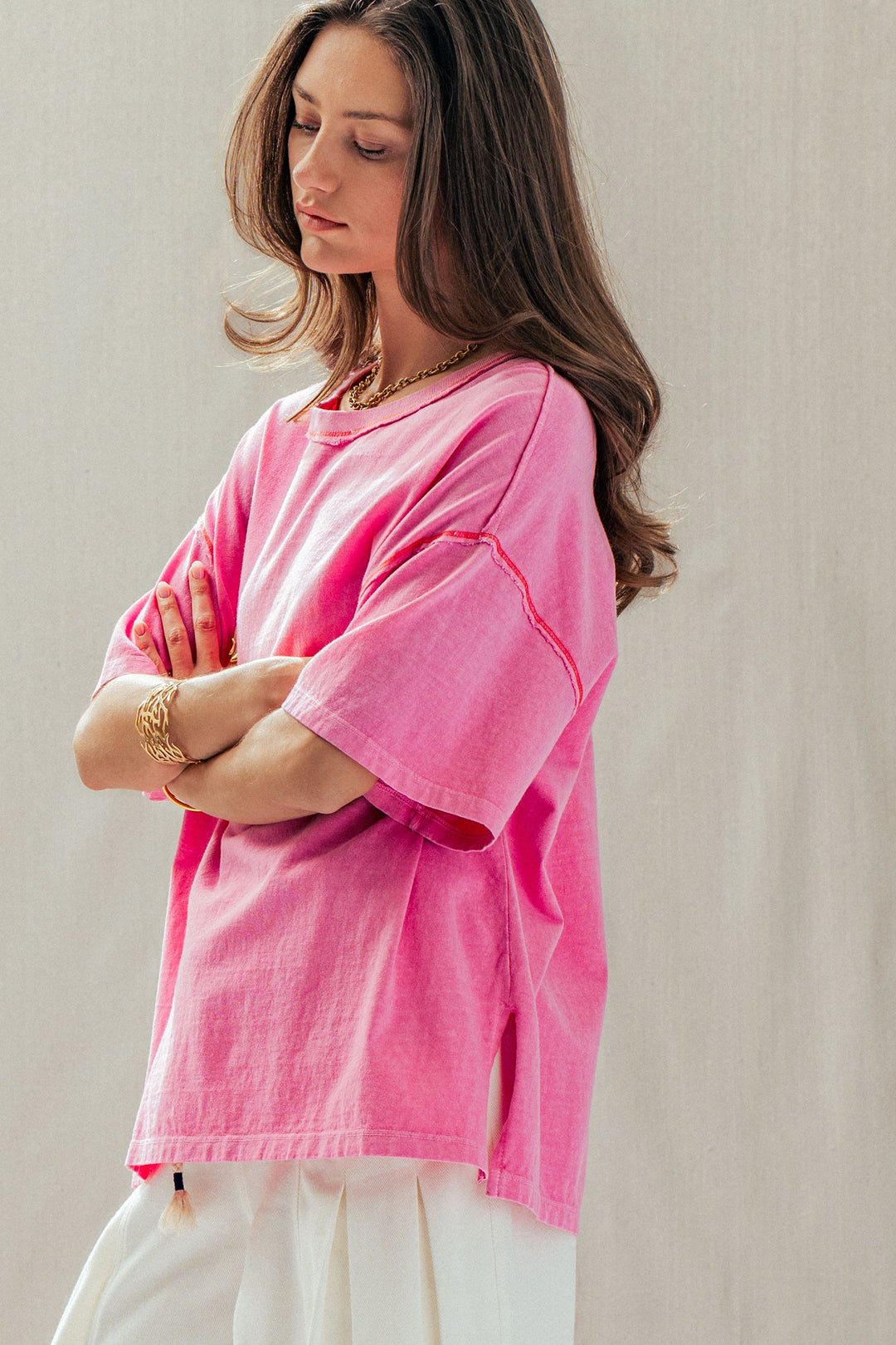 mineral washed classic oversized tee - pink (additional view)