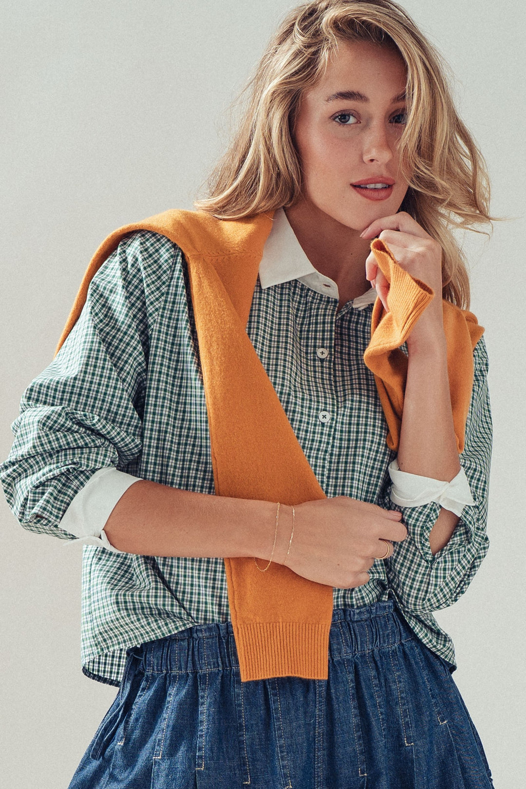 preppy gingham button up - green