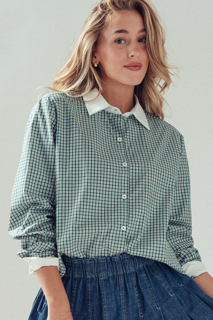 preppy gingham button up - green (additional view)