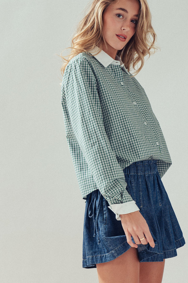 preppy gingham button up - green (additional view)