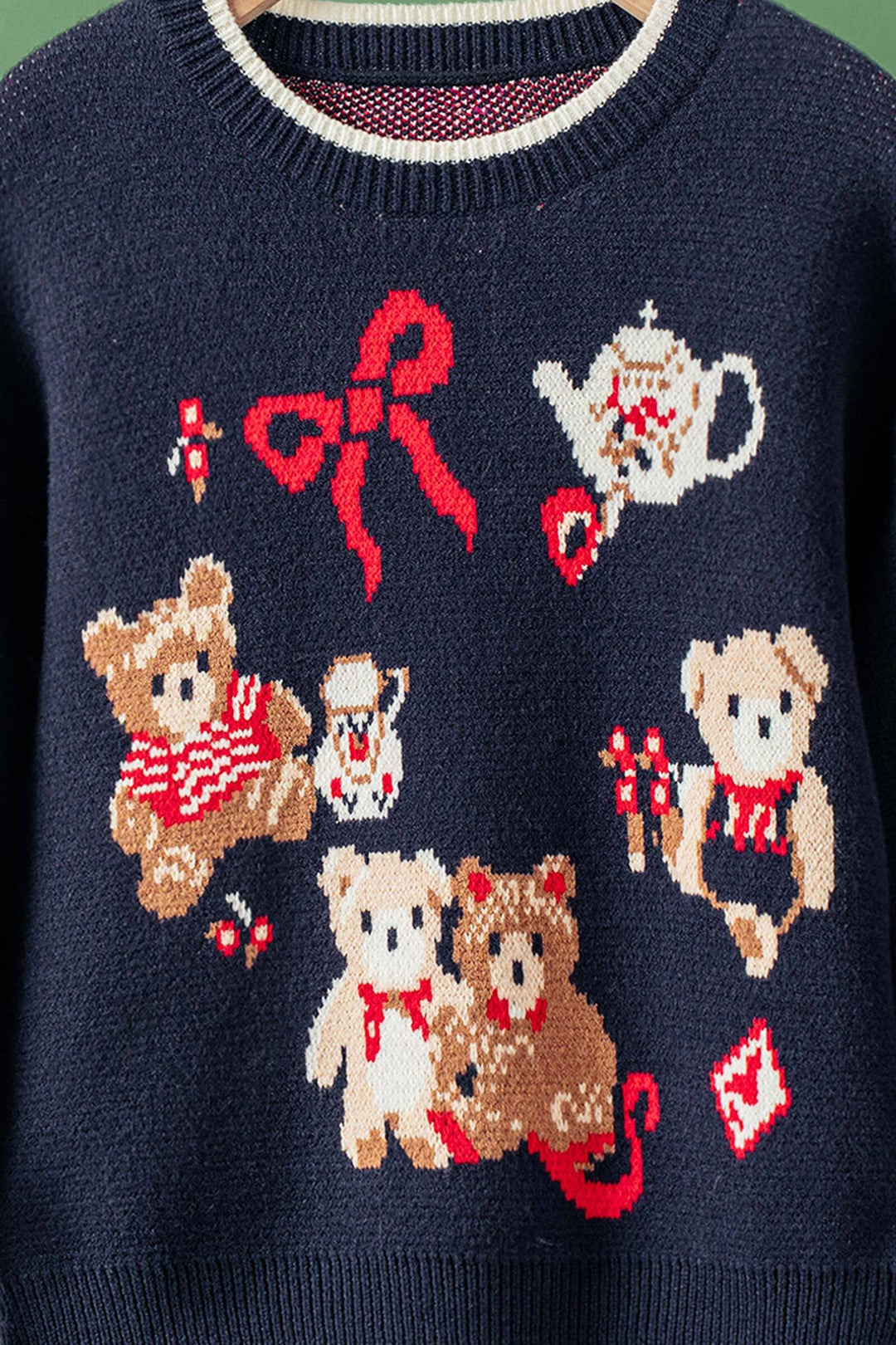 teddy bear holiday knit sweater - navy (additional view)