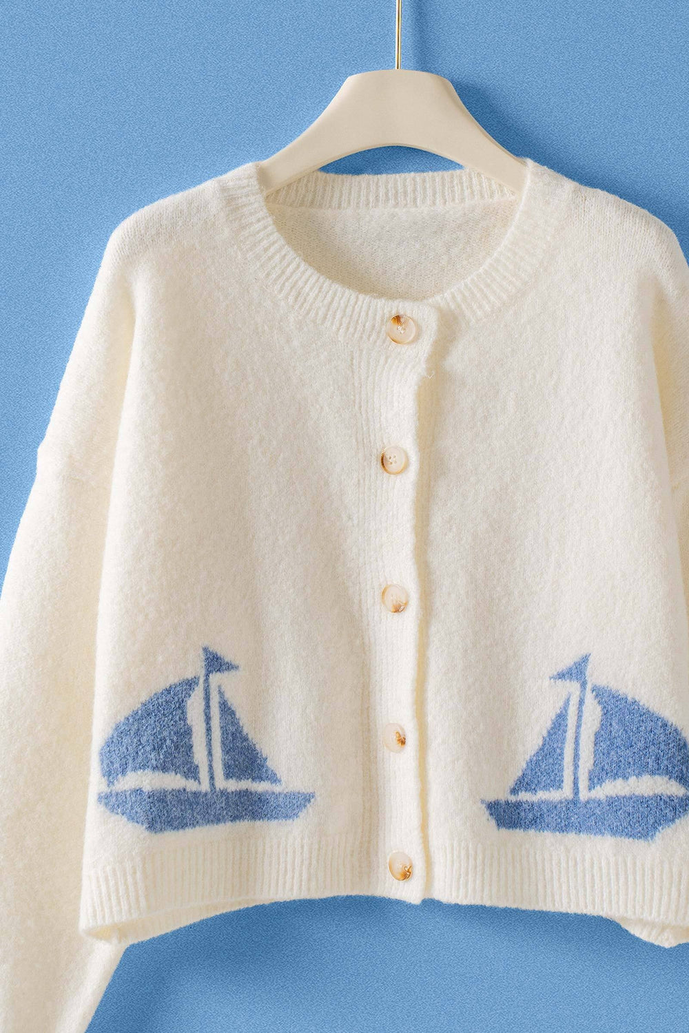 sailboat intarsia knit cardigan - ivory (additional view)