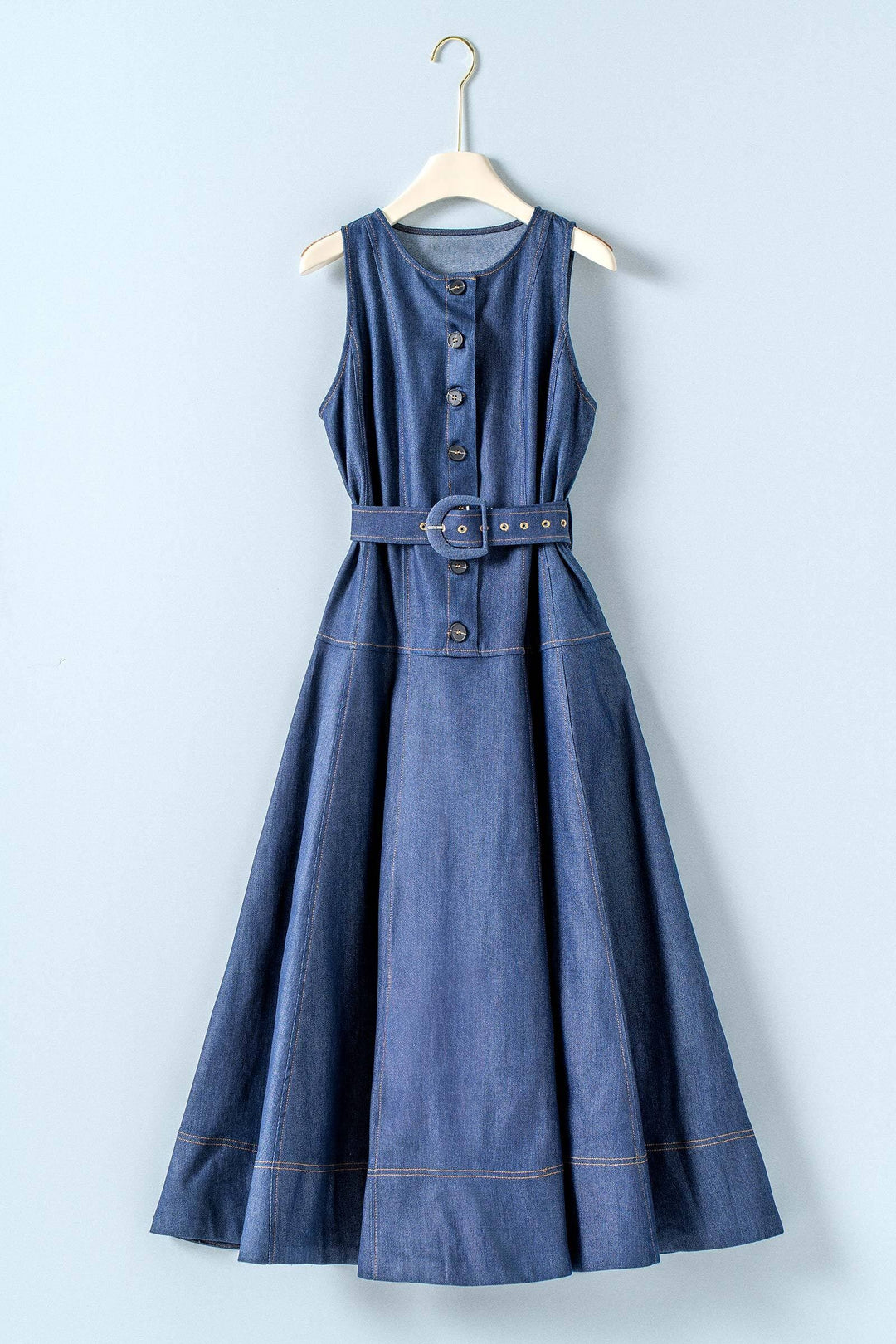 button front denim flare dress - denim
