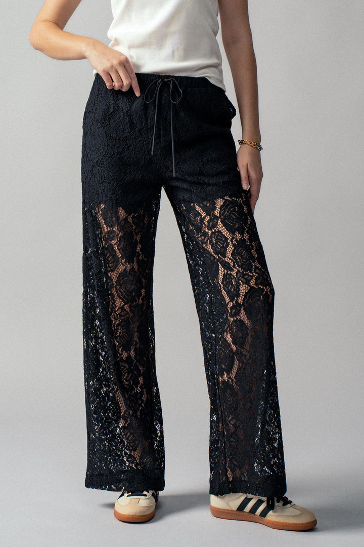 boho lace wide leg pants for summer outfits - black