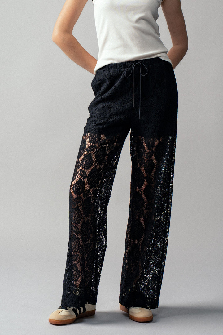 boho lace wide leg pants for summer outfits - black (additional view)