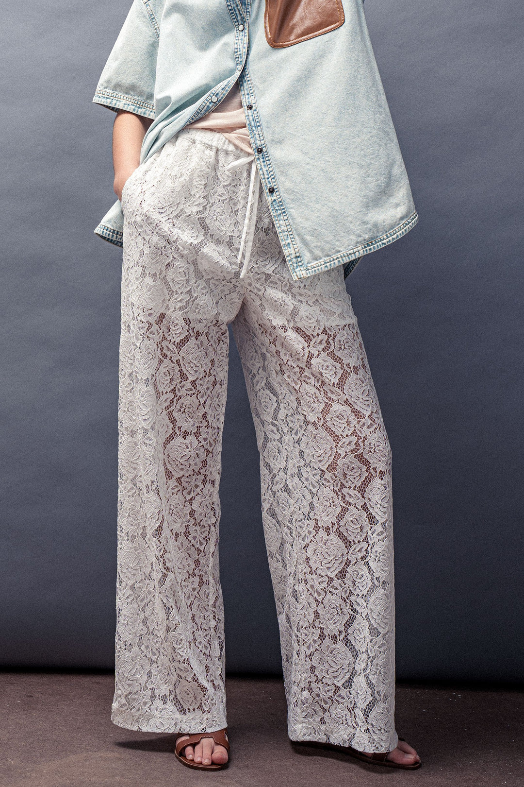 boho lace wide leg pants for summer outfits - white (additional view)