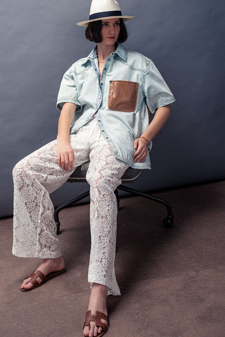 boho lace wide leg pants for summer outfits - white (additional view)