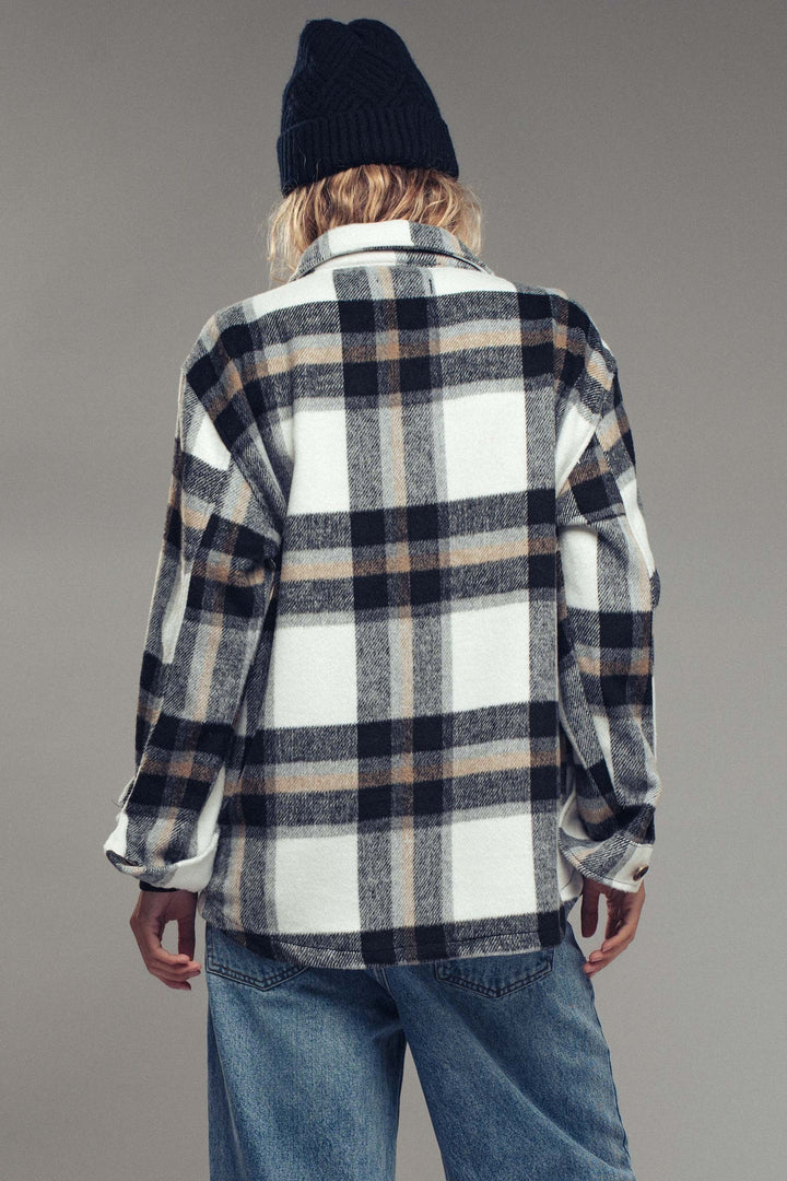 relaxed fit plaid shacket flannel - black (additional view)