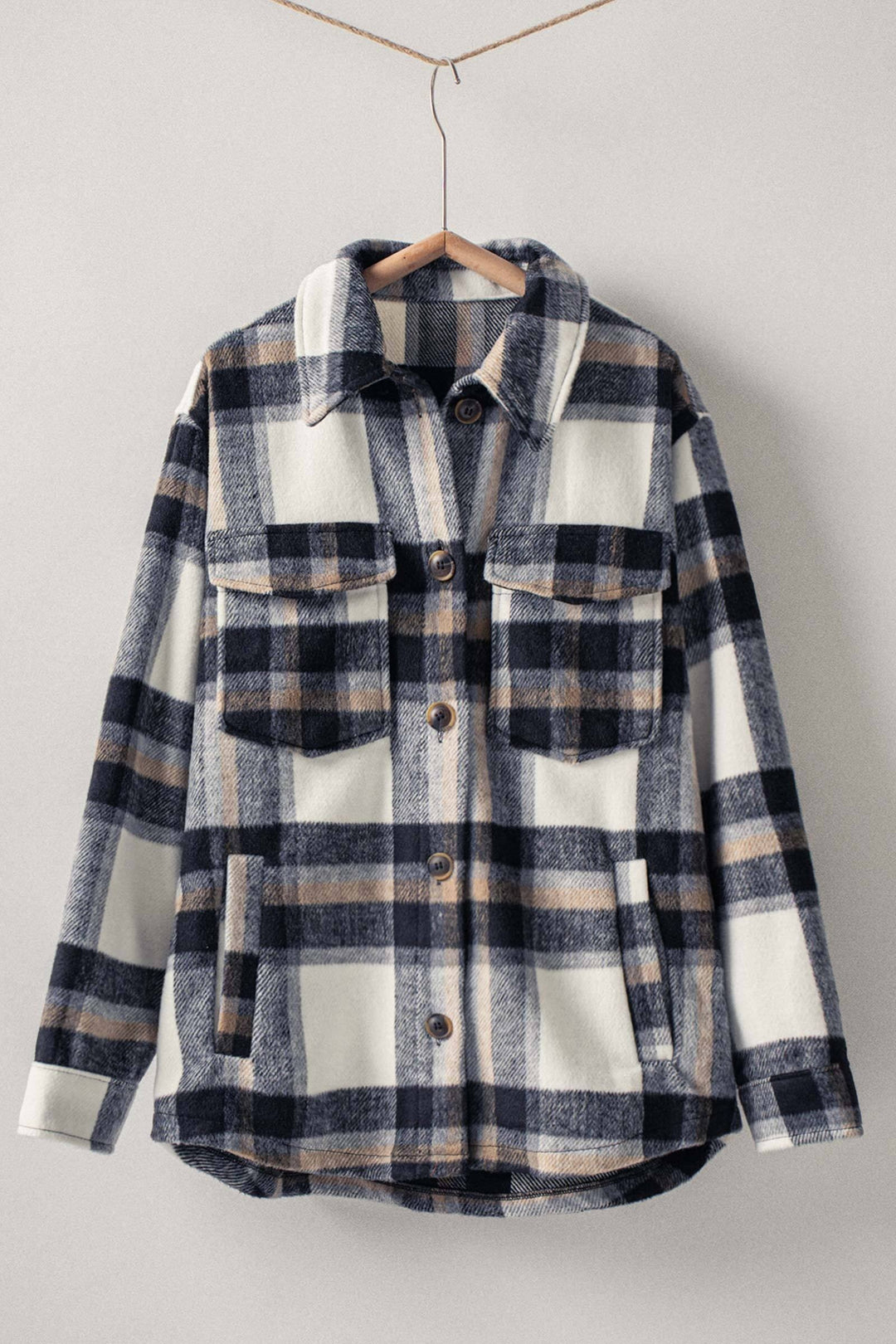 relaxed fit plaid shacket flannel - black (additional view)