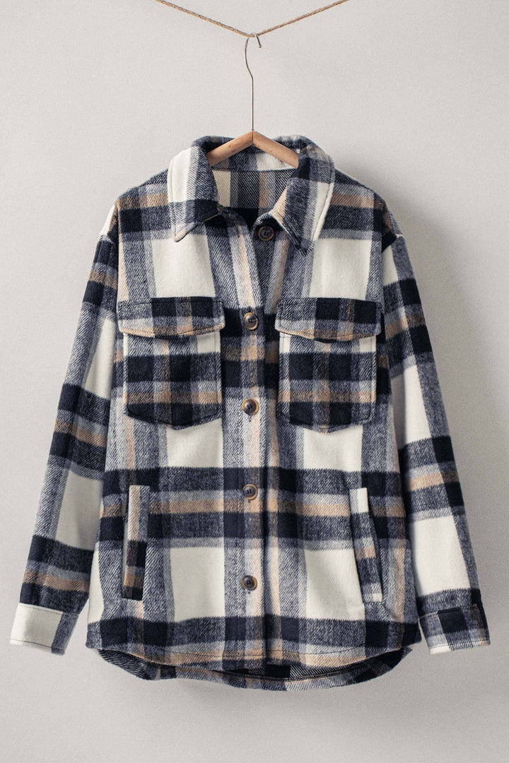 relaxed fit plaid shacket flannel - black (additional view)