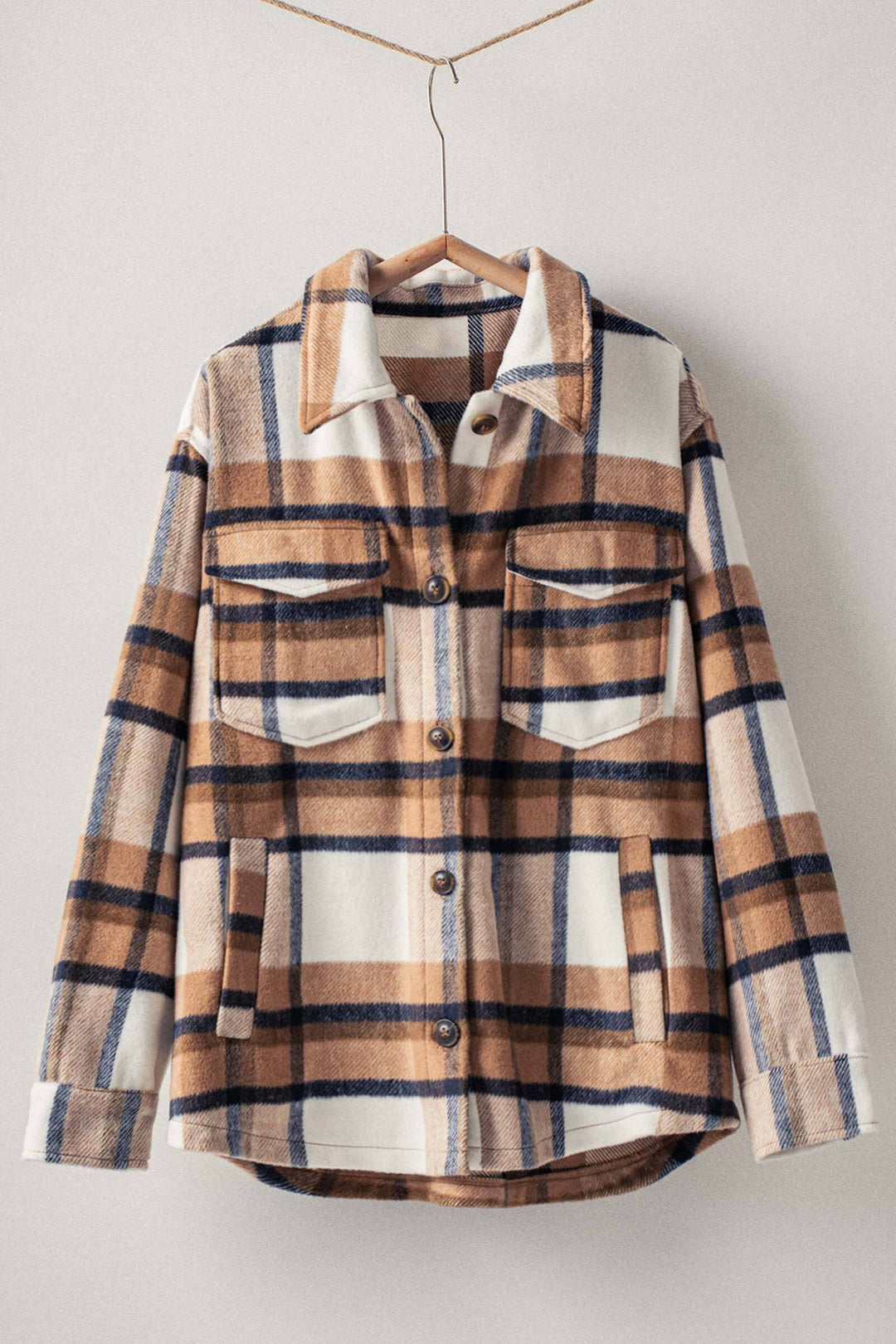 relaxed fit plaid shacket flannel - camel