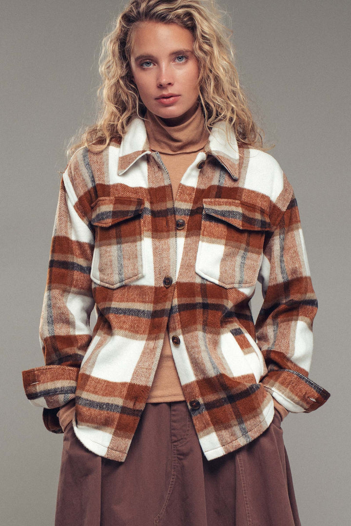 relaxed fit plaid shacket flannel - clay (additional view)