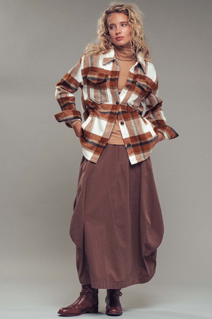 relaxed fit plaid shacket flannel - clay (additional view)