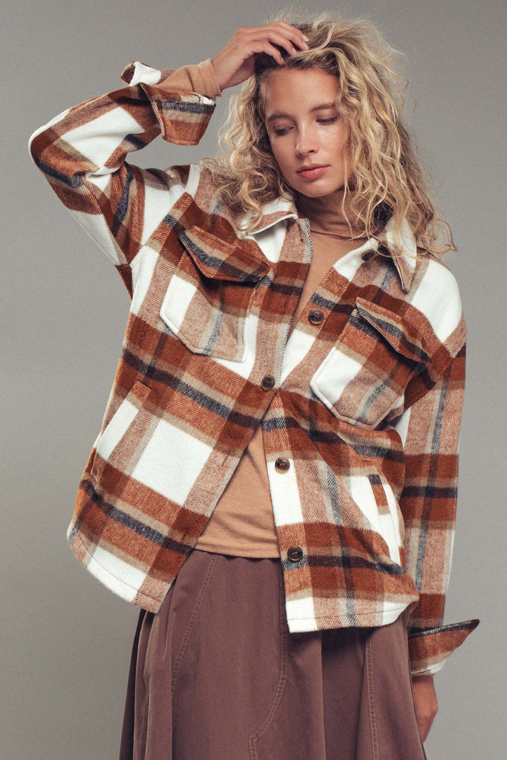relaxed fit plaid shacket flannel - clay (additional view)