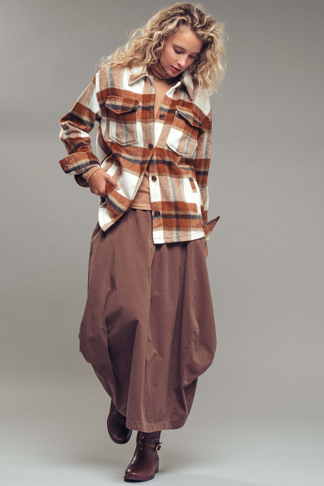 relaxed fit plaid shacket flannel - clay (additional view)