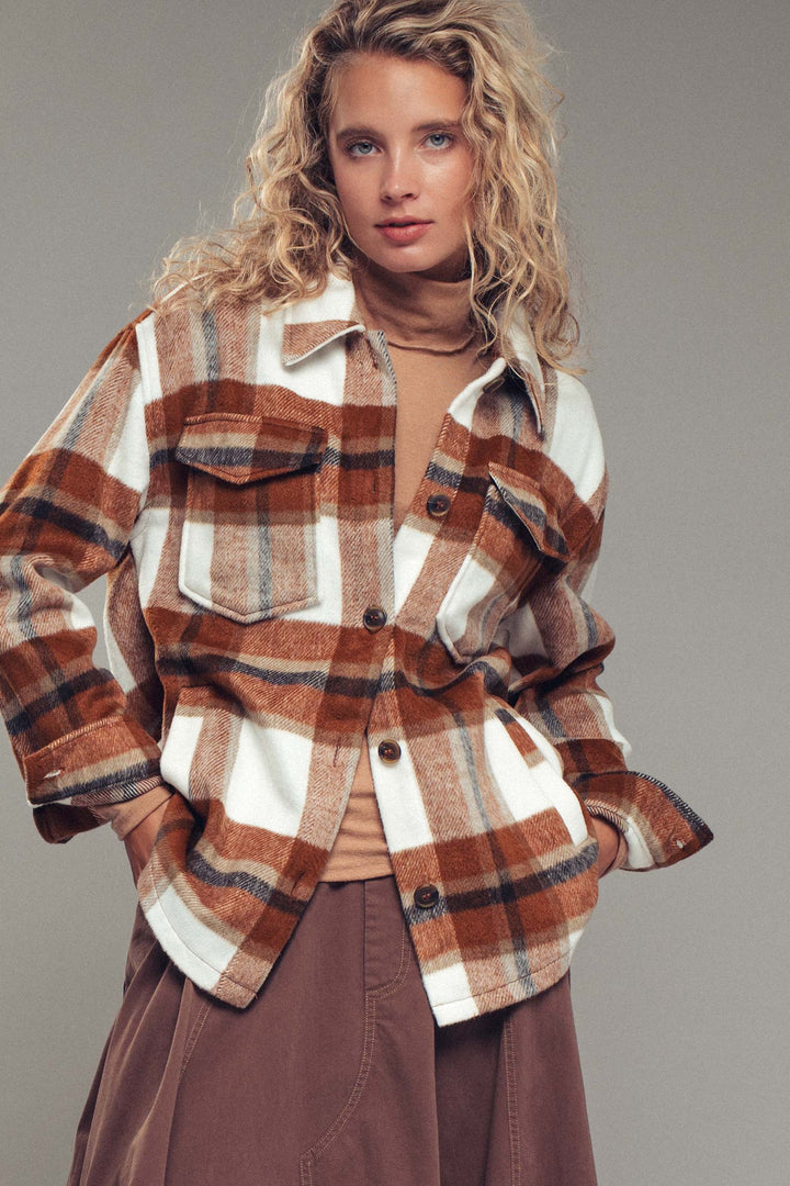 relaxed fit plaid shacket flannel - clay (additional view)