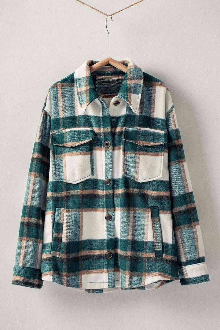 relaxed fit plaid shacket flannel - green