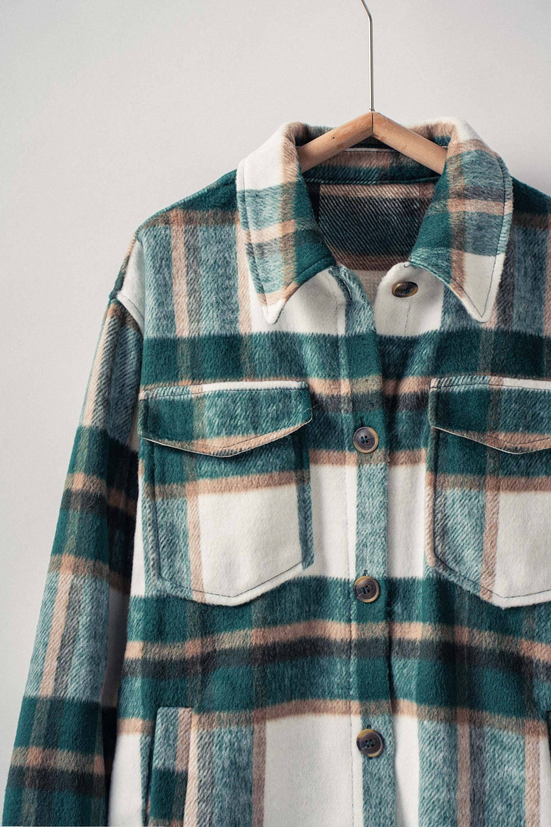 relaxed fit plaid shacket flannel - green (additional view)