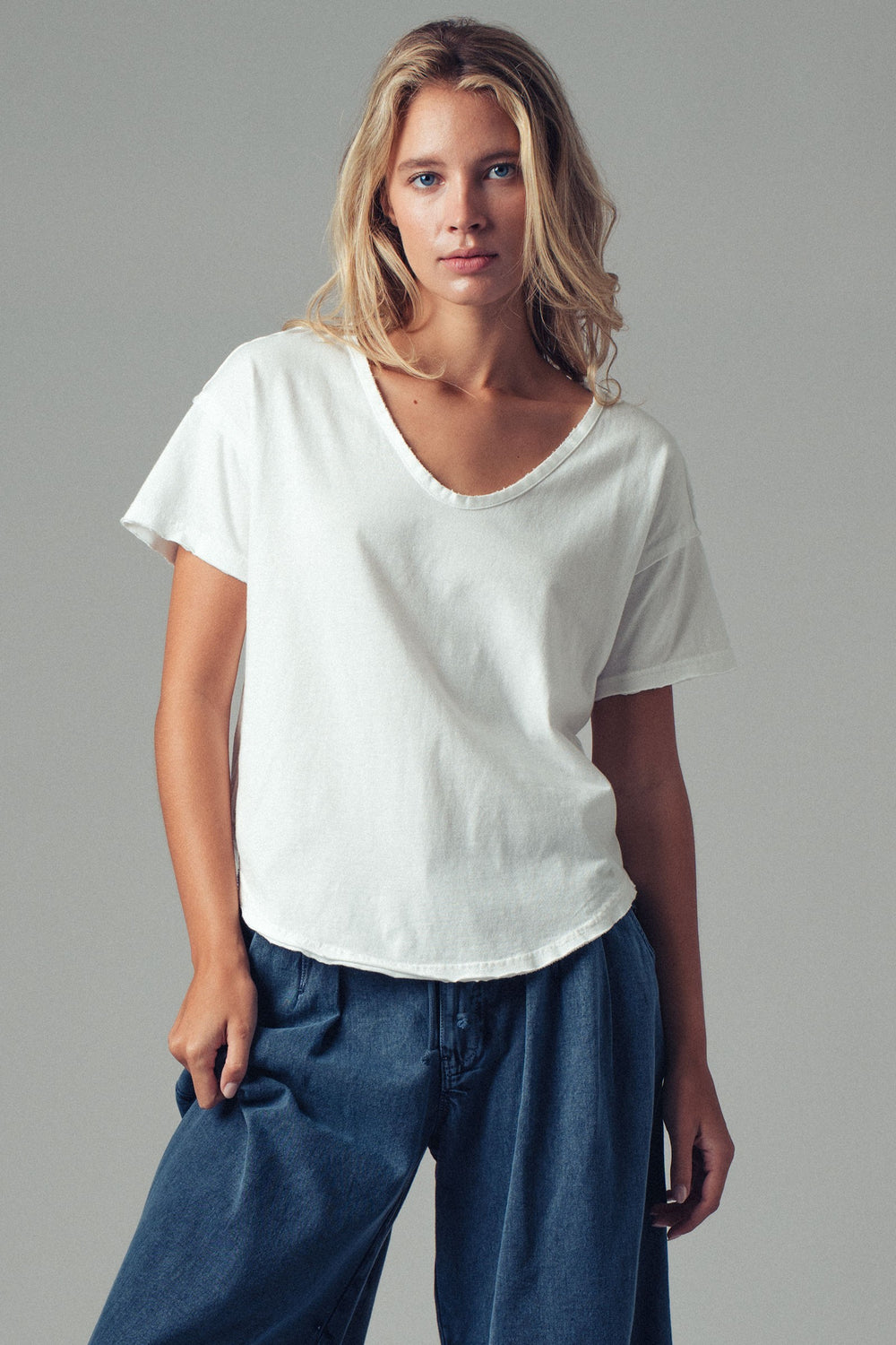 relaxed boho raw edge cotton top - white