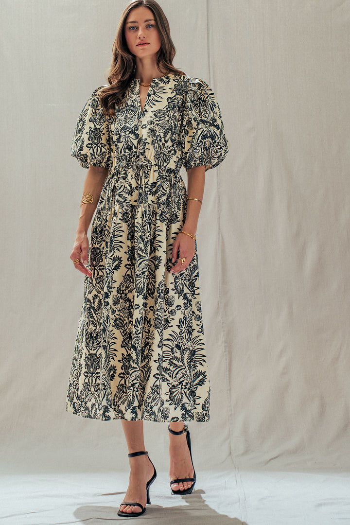 garden midi dress - ivory black