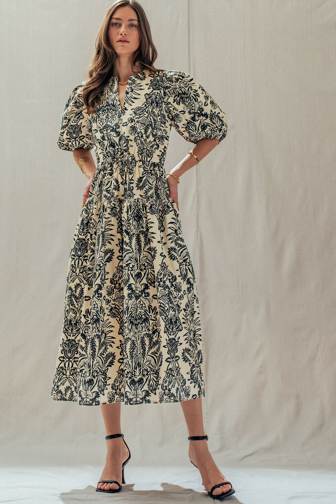 garden midi dress - ivory black (additional view)
