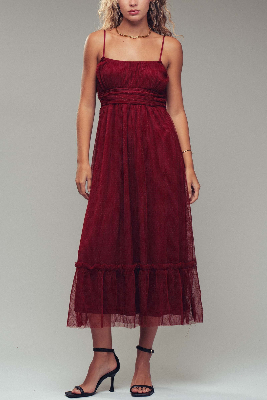 glam holiday midi dress - burgundy
