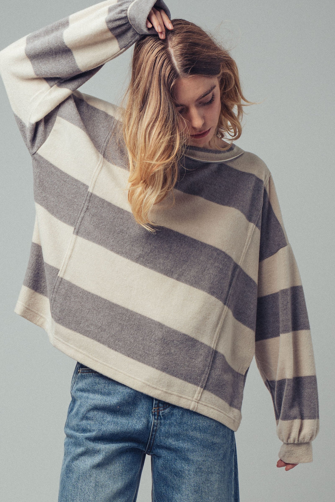 stripe relaxed pullover - charcoal