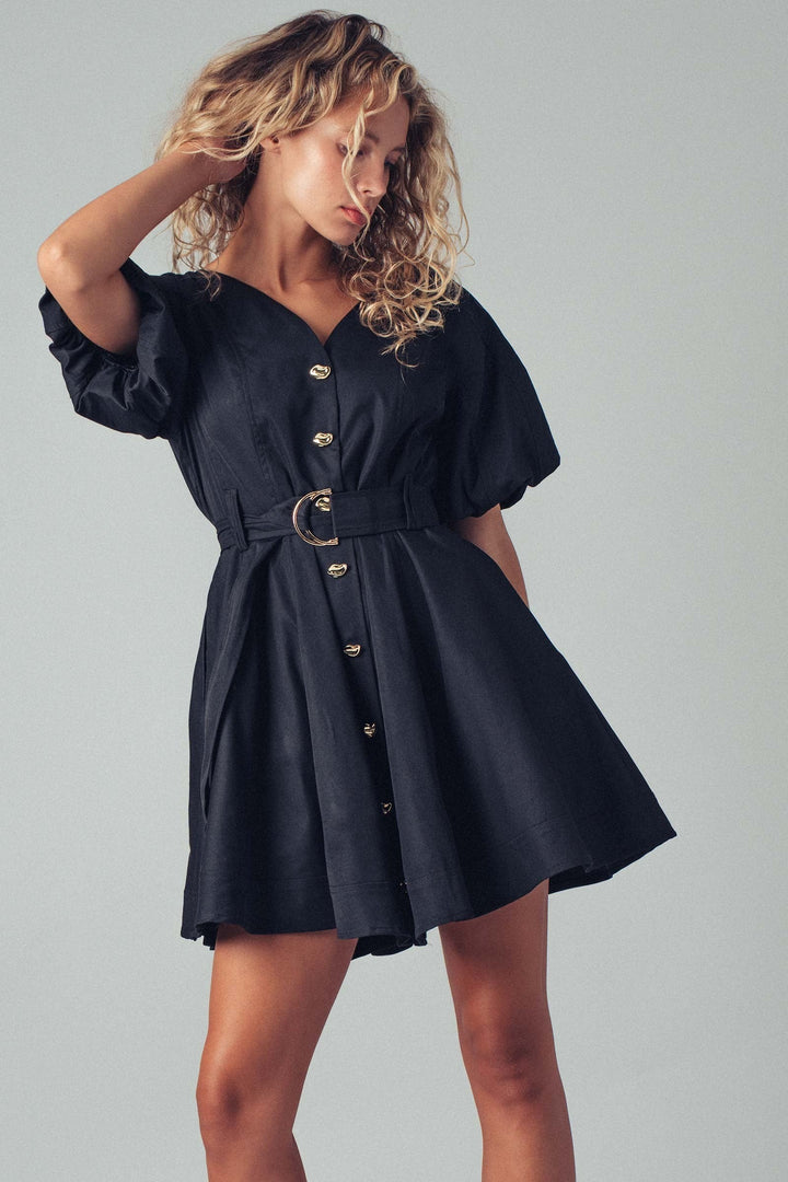 Puff Sleeve Belted Mini Dress, additional view