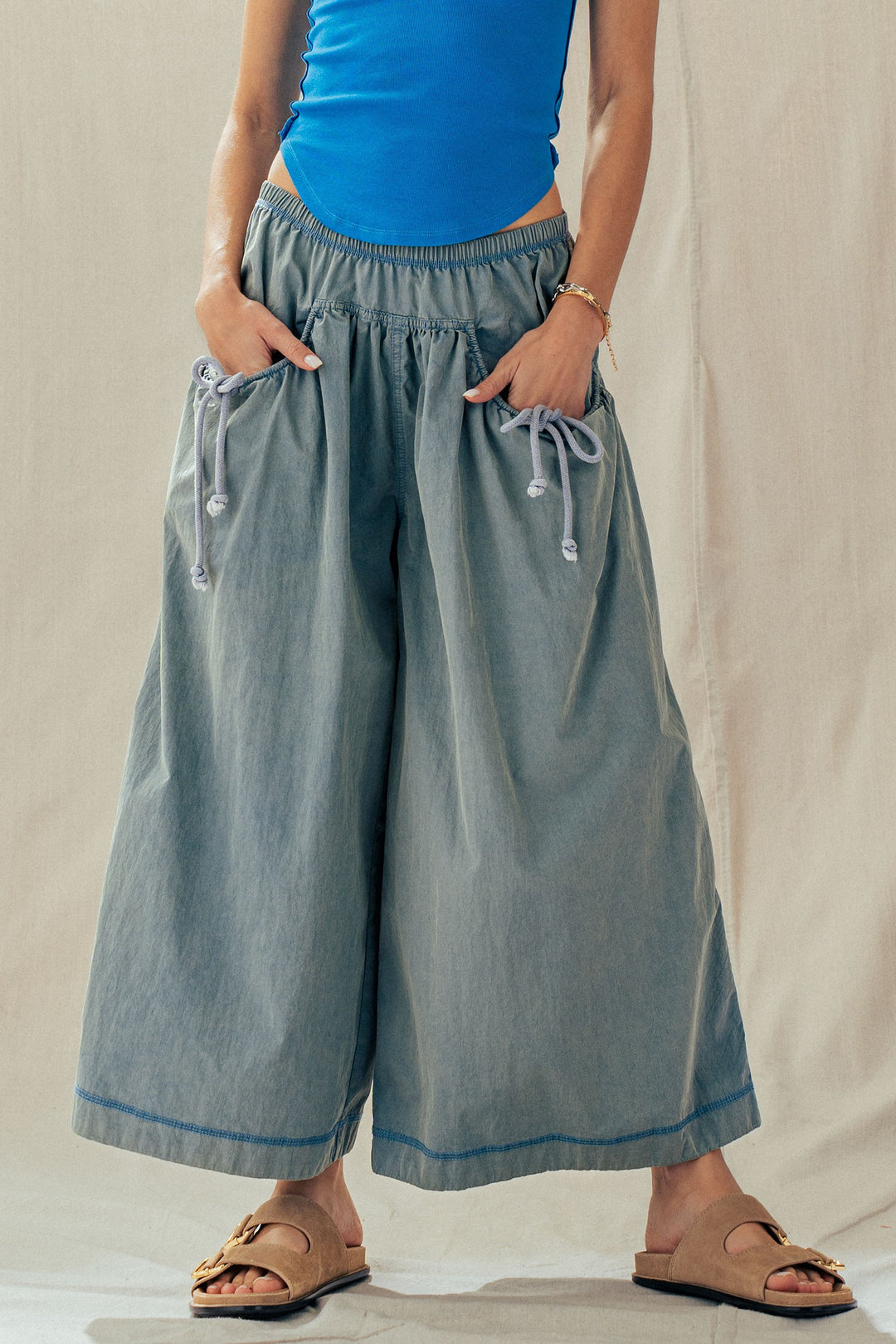 easy motion wide leg pants - blue