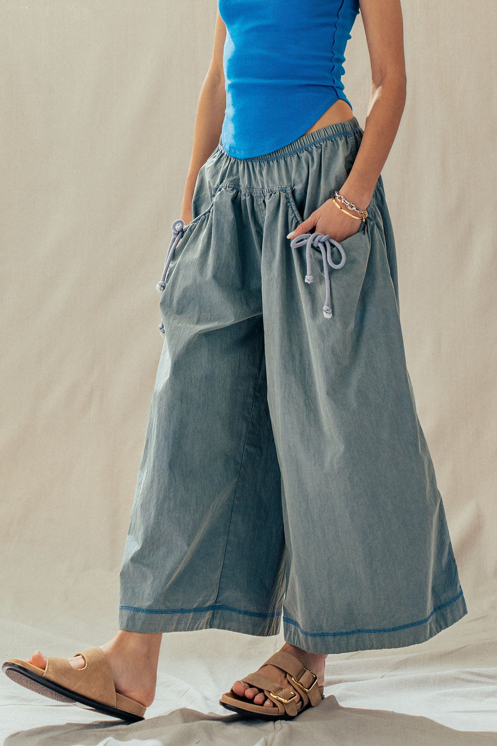 easy motion wide leg pants - blue (additional view)