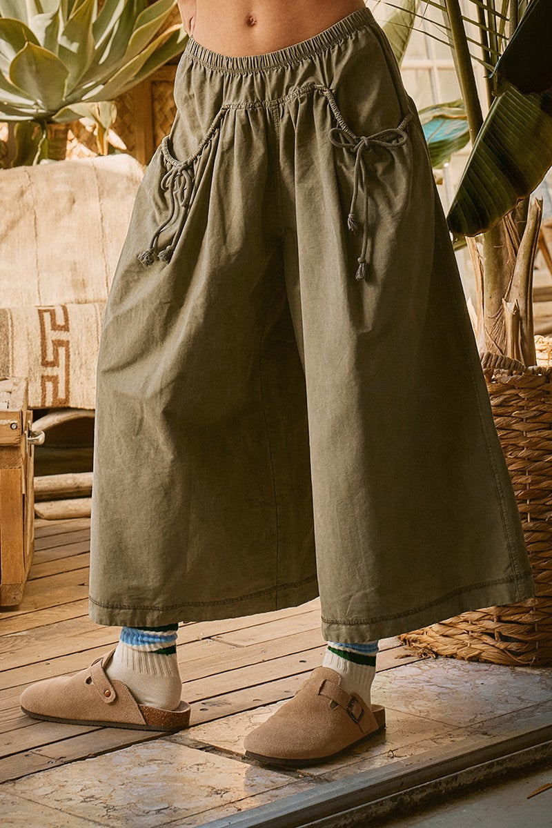 pocket wide pants - olive
