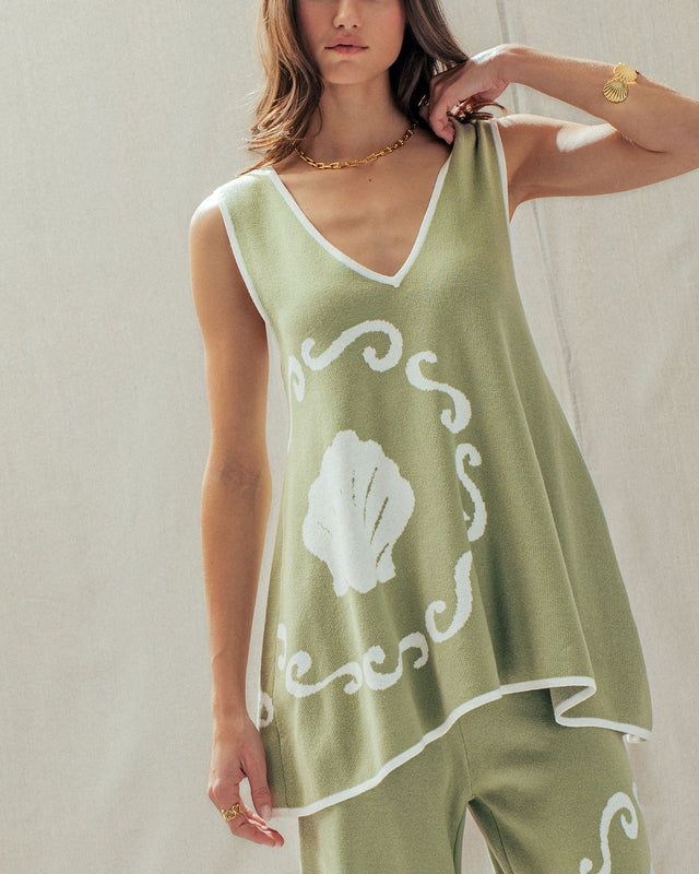 boho floral knit sleeveless casual top - sage