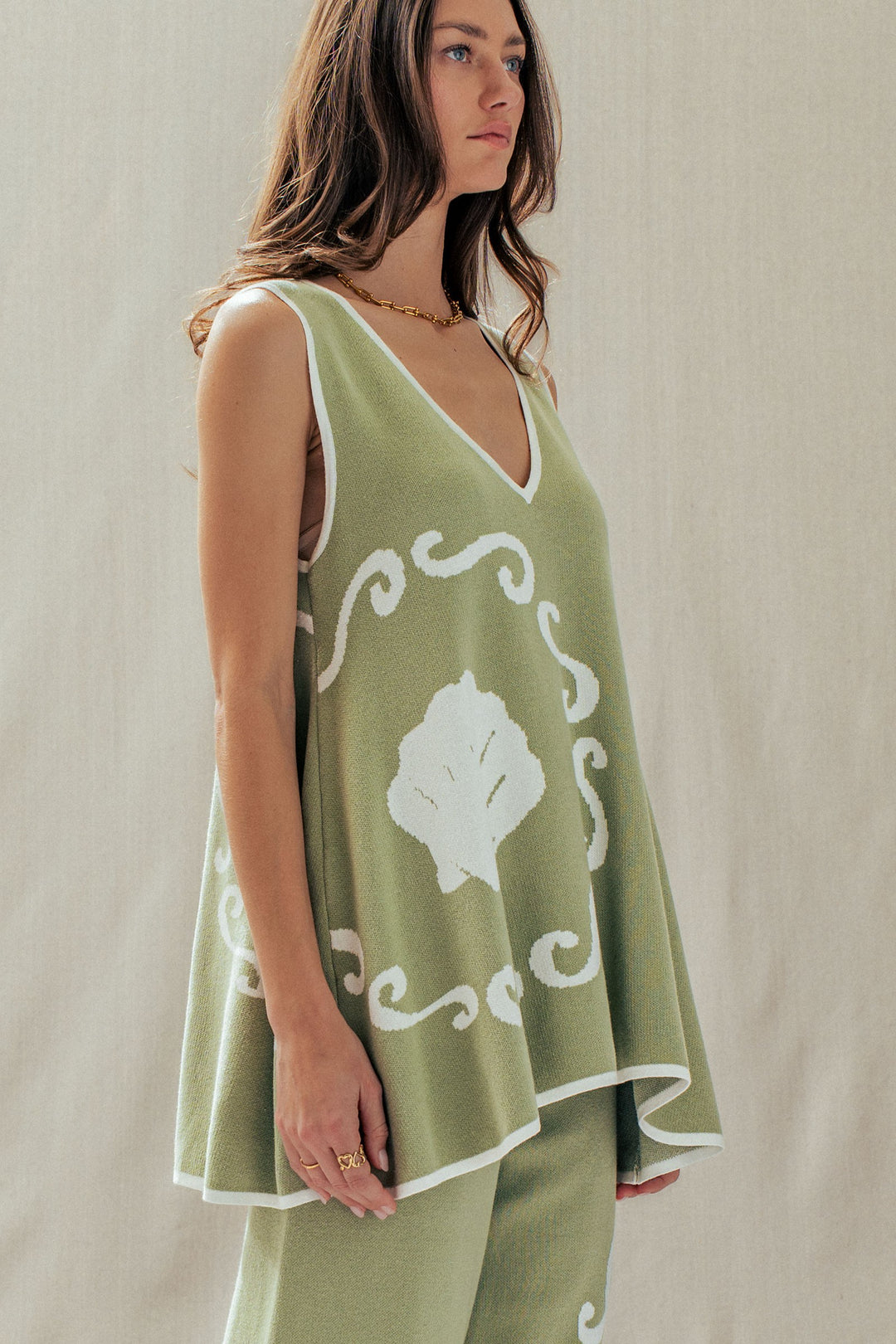 boho floral knit sleeveless casual top - sage (additional view)