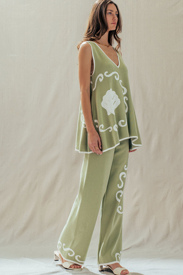 boho floral knit sleeveless casual top - sage (additional view)