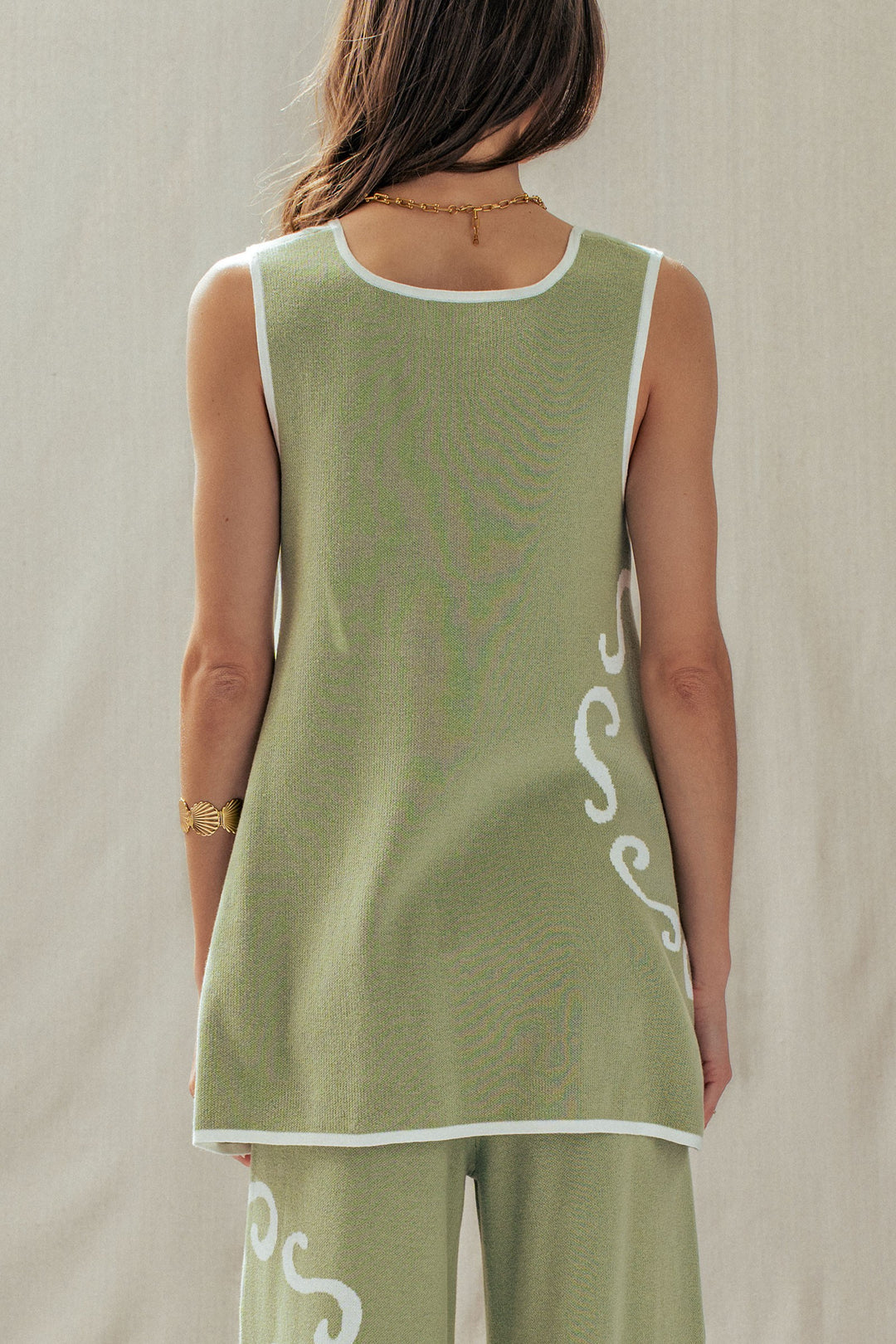 boho floral knit sleeveless casual top - sage (additional view)